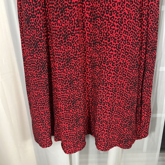 LOFT Animal Print Slit Midi Maxi Dress Long Sleeves Tango Red Holiday size 4 NEW - Picture 13 of 14